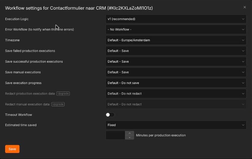 bij Error Workflow koppel je de foutworkflow